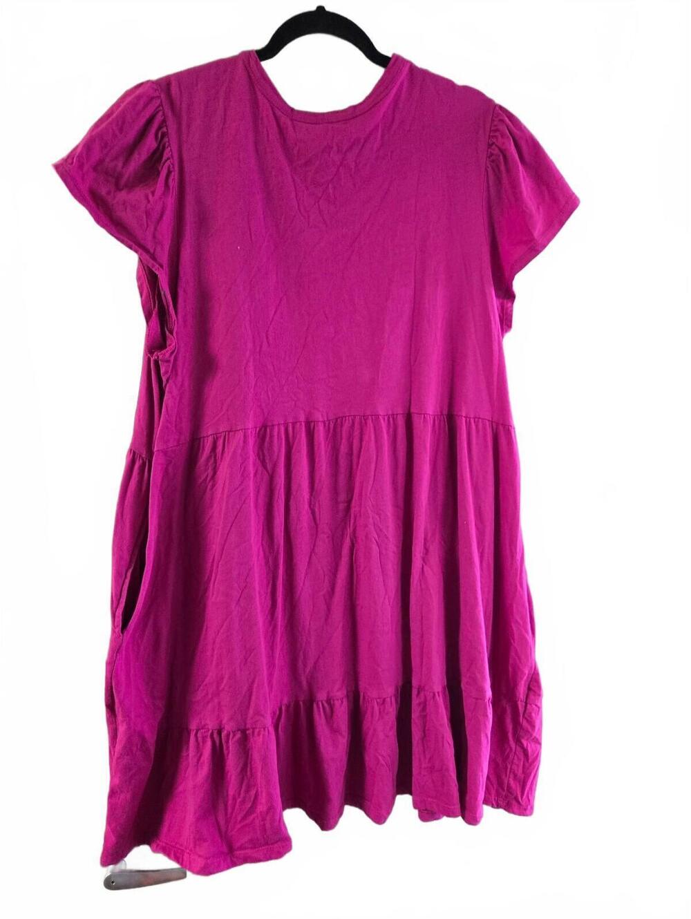 Magenta Short Sleeve Tiered Dress with Side pockets - Picture 2 of 9